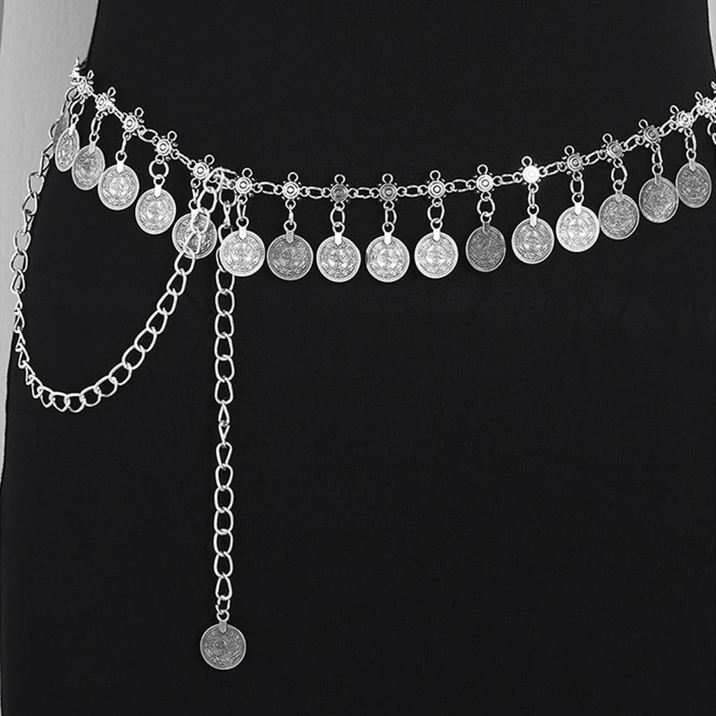 Bohemian Ethnic Style Waist Chain with Shaking Metal Coins Adjustable Length Belt Stylish Body Jewelry for Festivals