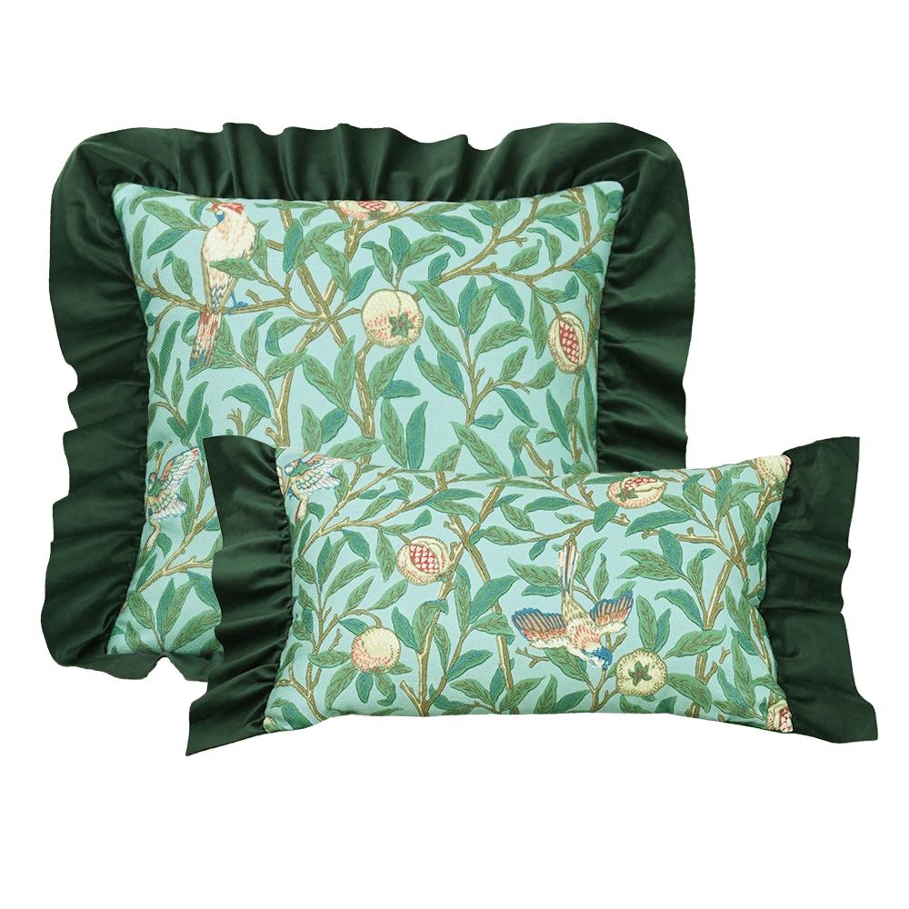 BUYNOW GreenBlue Flowers Jacquard Hollandaise Lace Pillowcase Vintage Pastoral Living Room Sofa Cushion Cover Home Bedroom Decor