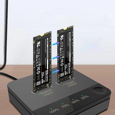 Dual-Bay M.2 NVME Clone Docking Station 20Gbps M.2 SATA/NVMe SSD Clone Duplicator M2 Cloner Data Transmission with LED Indicator