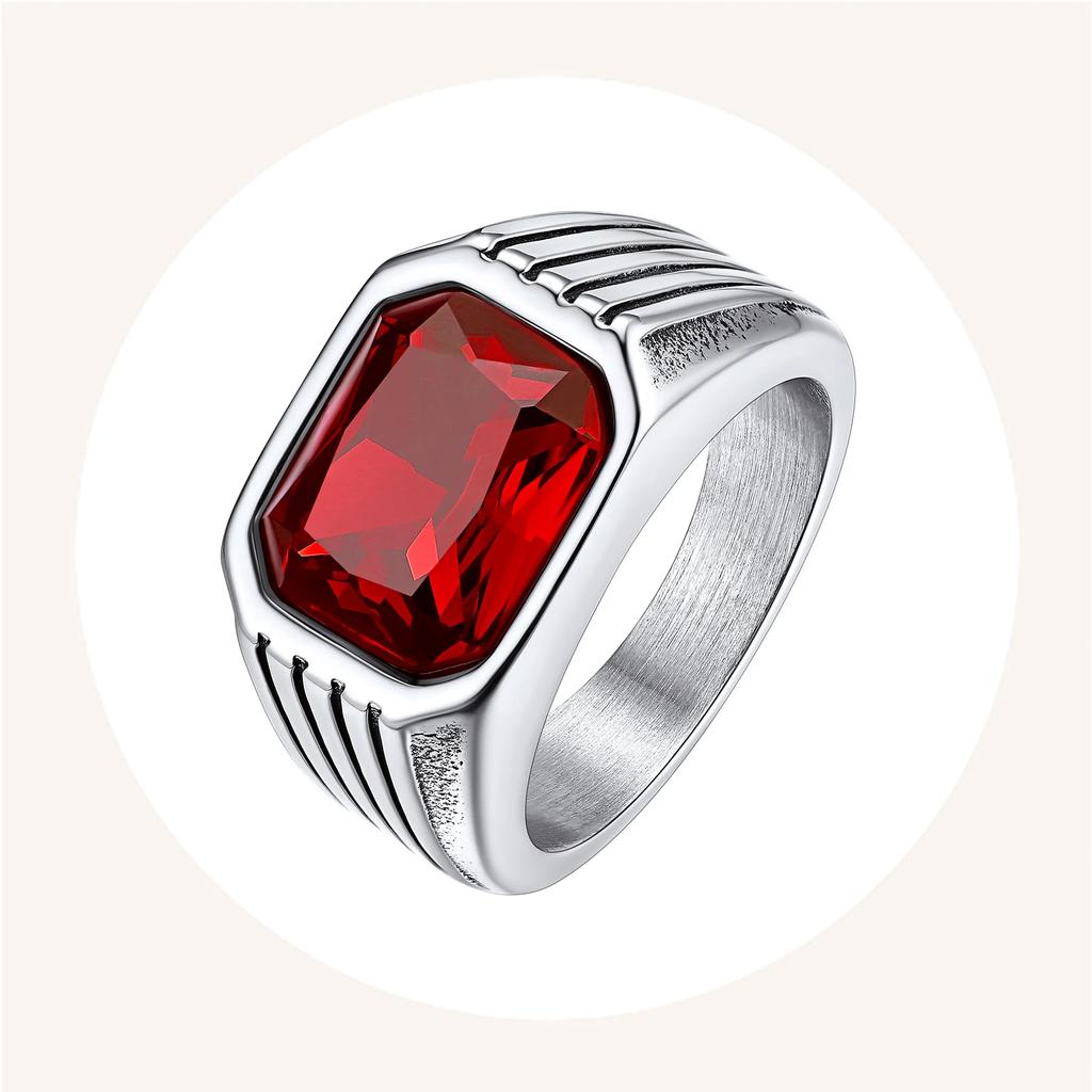 Stainless Steel 10*12mm Big Gemstone Rings for Man Rectangle Red Blue Green Black Onyx Agate Stone Signet Rings Jewerly Gift
