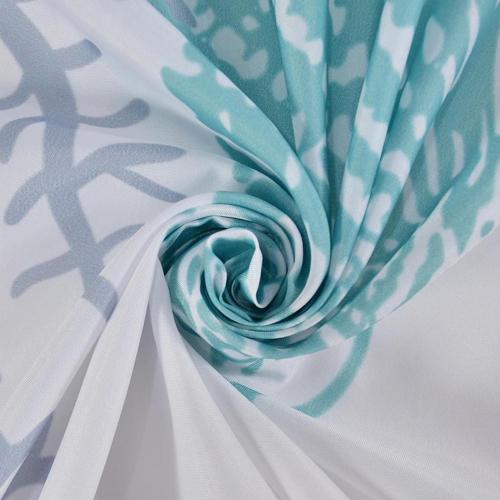 Ocean Theme Shower Curtain, Starfish Coral Nautical Coastal Shower Curtain Set for Bathroom, Nautical Marine Theme Seashell Conch Fabric Bath Curtain