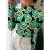 Women's printed cheongsam collar slim-fitting long-sleeved T-shirt, elegant long-sleeved bottoming shirt, spring and autumn women's clothing
