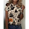 Summer Ladies Halloween 3D Printed Crew Neck T-Shirt Fashion Versatile Breathable Trend Casual