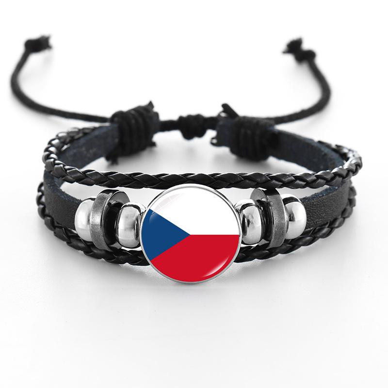 European Cup National Flag Woven Leather Bracelet - Handmade Punk Style