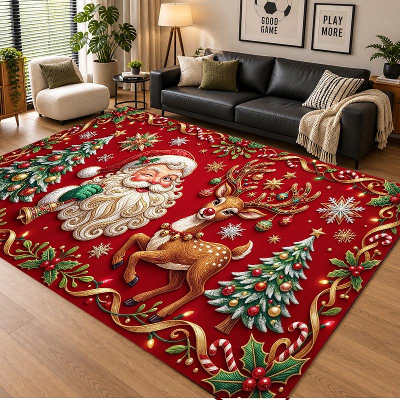 Christmas Theme Floor Carpet, Soft Area Rug, Xmas Indoor Home Holiday Decoration