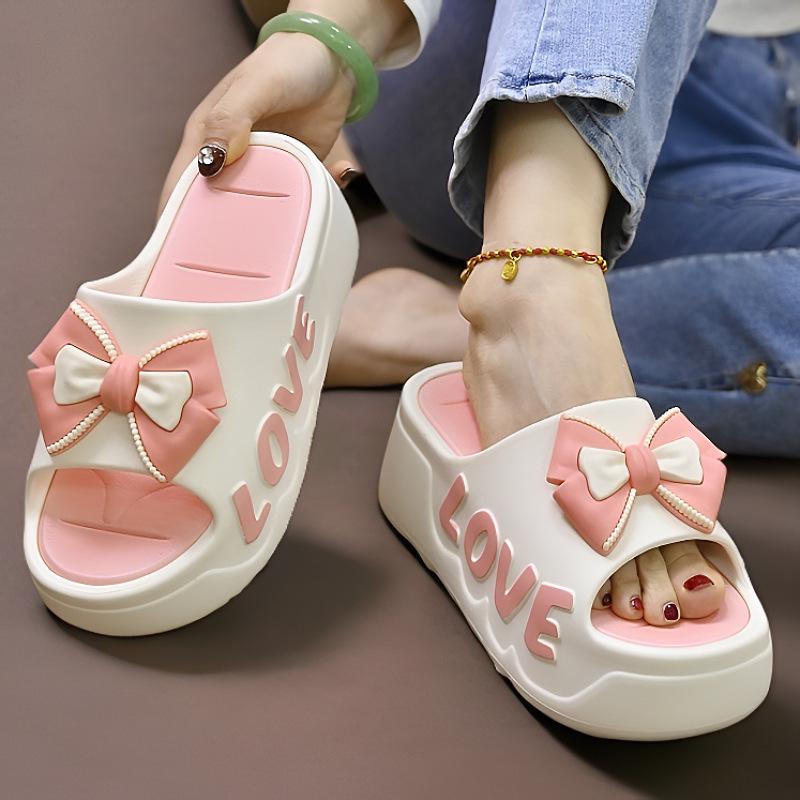 Women's Thick-Soled High Heel Bowknot Slippers for Indoor/Outdoor Wear