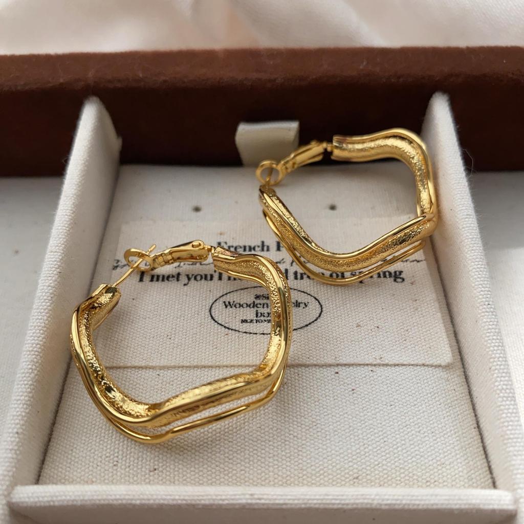 Irregular Ring Earrings, Earrings, Personalized Design, High-Grade Metal, High-Grade Temperament, Cold Wind, Retro Light Luxury Earrings.