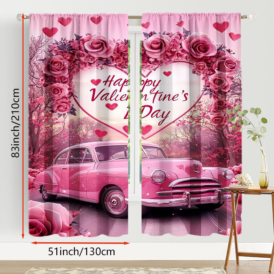 2 Stück puderfarben floral retro Auto Valentinstag Verdunkelungsvorhänge süßer Stil Schlafzimmer Wohnzimmer Stangentasche Dekoration