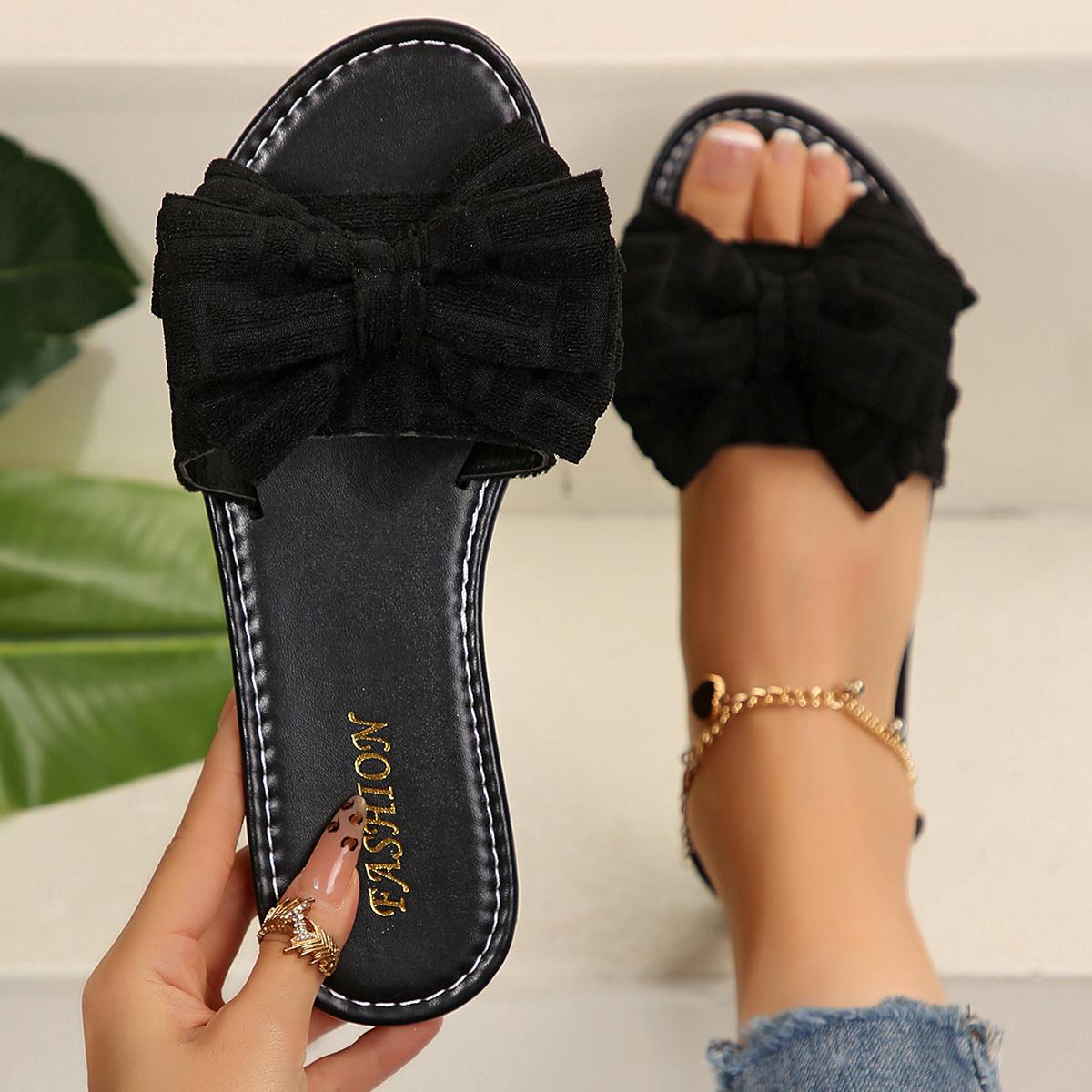 

Модные женские тапочки 2025 Новые модные сандалии Шлепанцы Женские Летние с бантом Теплые туфли Женские Плоские Большого размера Тапочки Zapatos De Mujer 36