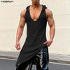Men Sleeveless U Neck Irregular Thin Holiday Long Hooded Tank Tops