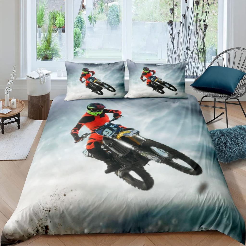 Motorrad König Königin Bettbezug Dirt Bike Bettwäscheset Motocross Rennfahrer Extremsportarten Steppdeckenbezug Polyester Bettdeckenbezug