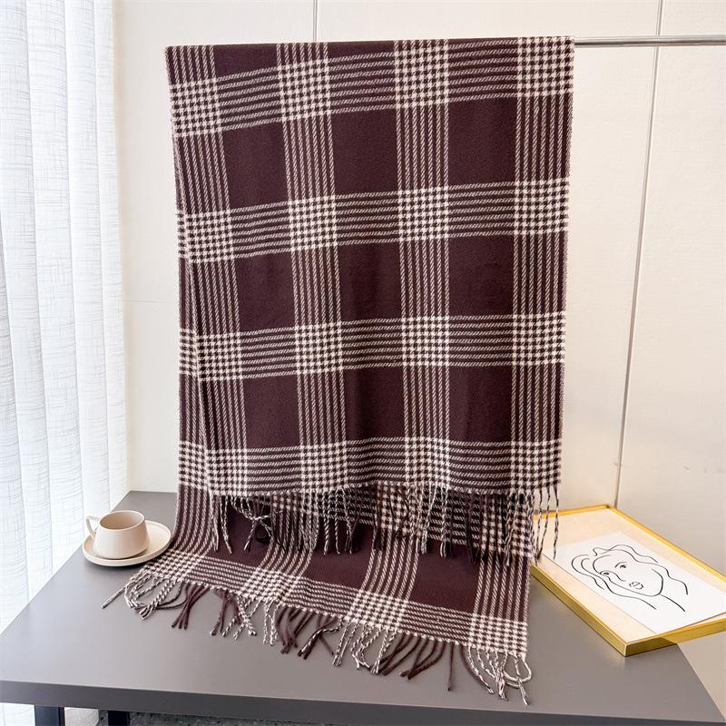 Unisex Faux Cashmere Plaid Tassel Scarf Warm Winter Fashion Accessory