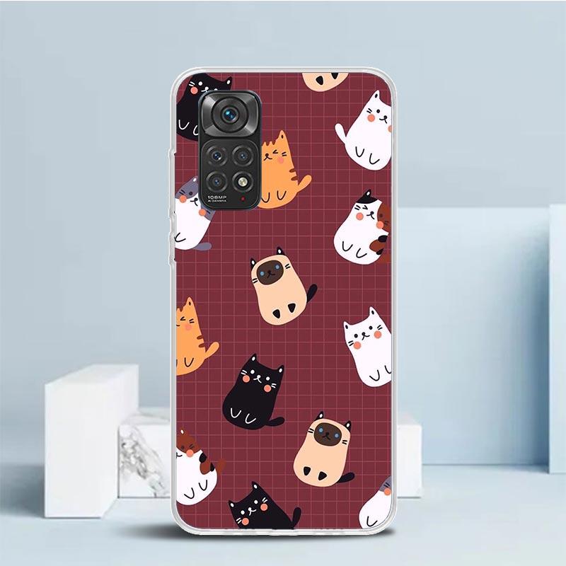 Cartoon Cute Cats Background Phone Case For Xiaomi Redmi Note 15 14 14S 13 12S 12 Pro Plus 11S 11 11T 11E 10S 10 + Soft TPU Back