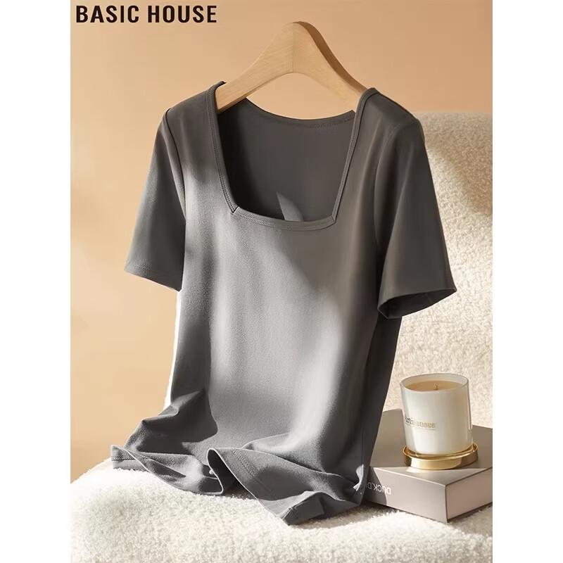 Basic House Women s Square Neck Pure Cotton Short Sleeve T-Shirt L