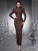 Rochie Bandaj cu Mâneci Striped și Accente cu Strass pentru Femei, Stil Socialite, Decolteu Rotund, Lux Ușor - Europeană & Americană 2026