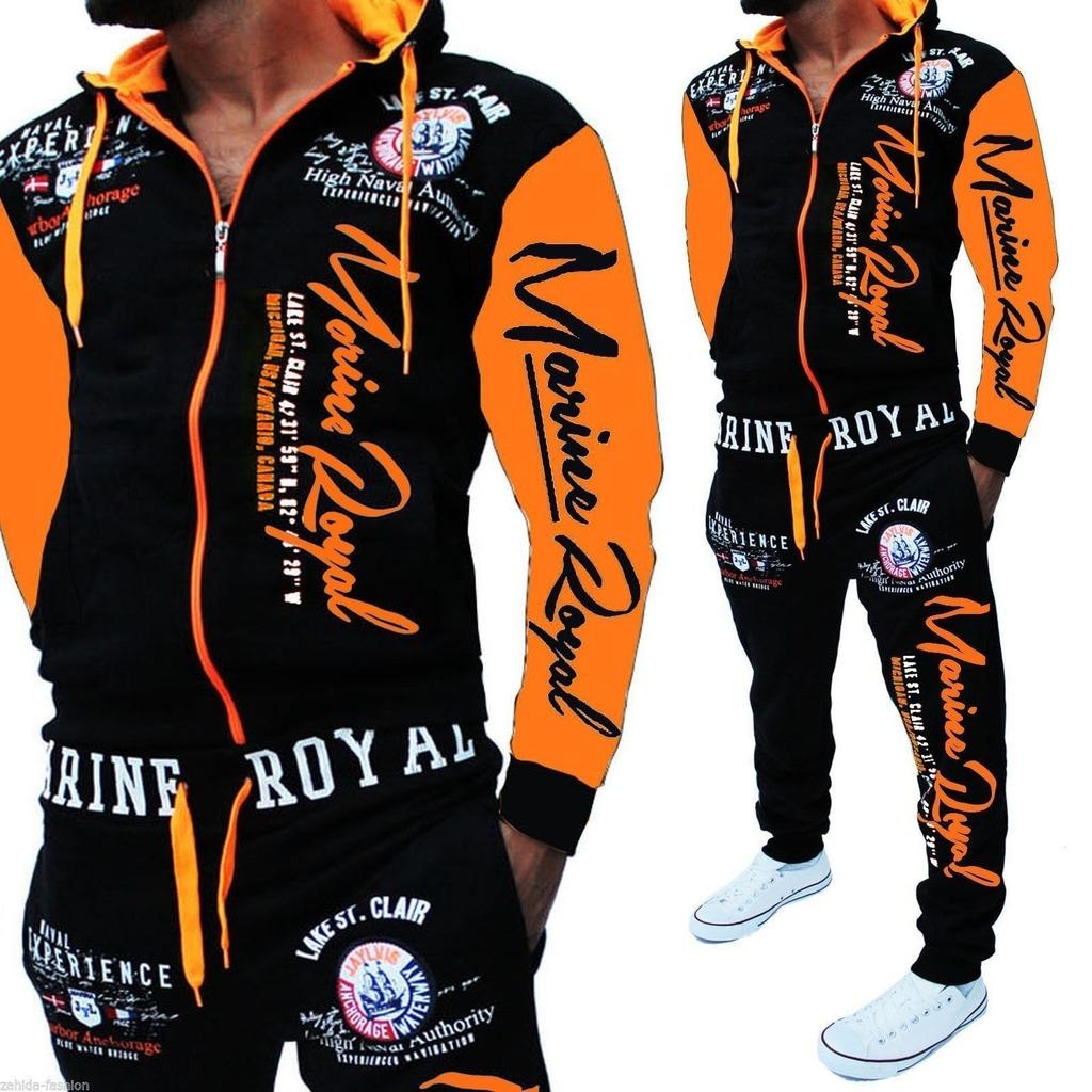 Mens Casual Cardigan Long Sleeved Hooded Sweater Youth Mens Set