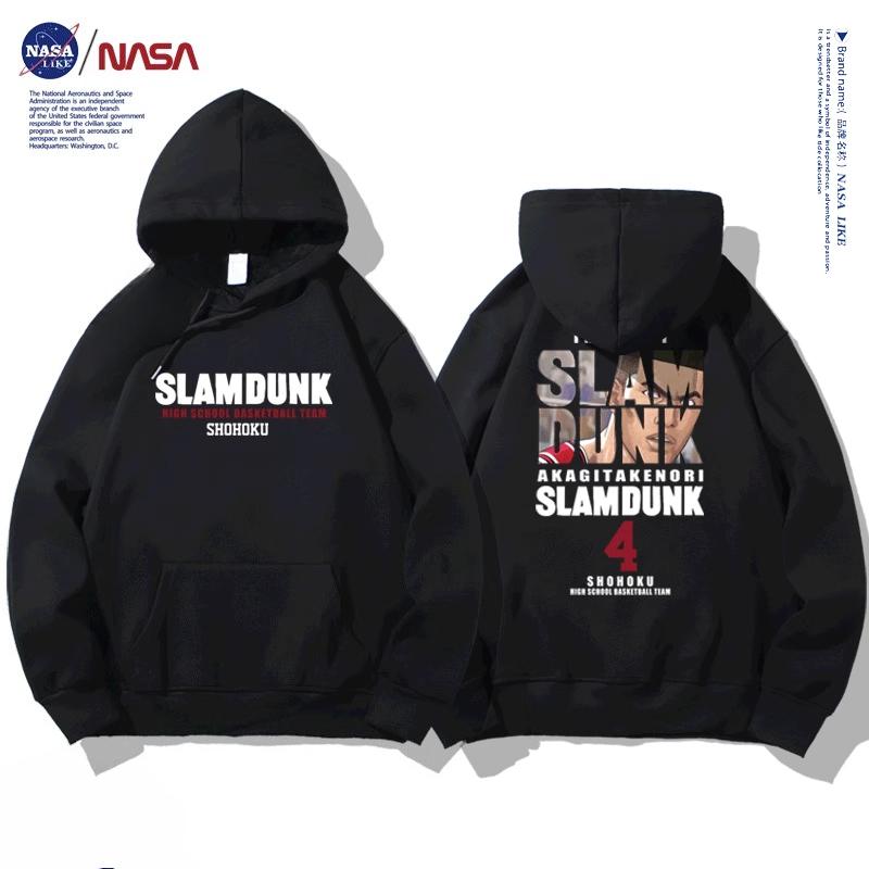 NASA joint autumn and winter cartoon slam dunk print student hooded sweatshirt men and women plus velvet long-sleeved pullover