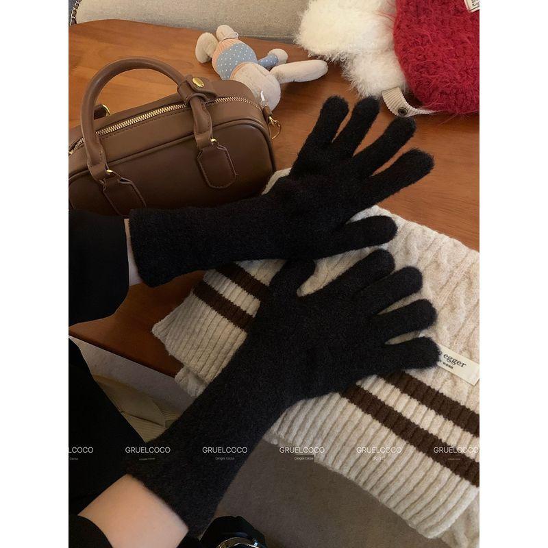 

Candy Color Series! Furry Solid Knitted Gloves Women Winter Anti-Freezing Warm Touch Screen Finger Division Gloves for Students Classic Black One size