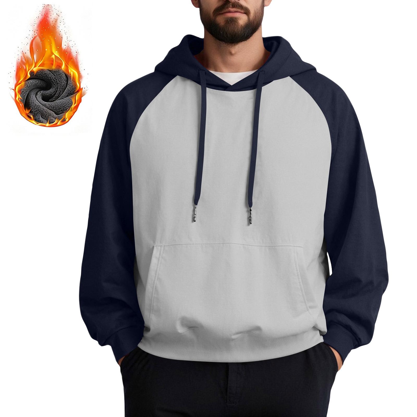 

Unisex Casual Drawstring Hoodies Colorblock Raglan Sleeve Fleece Sweatshirts L тёмно-синий