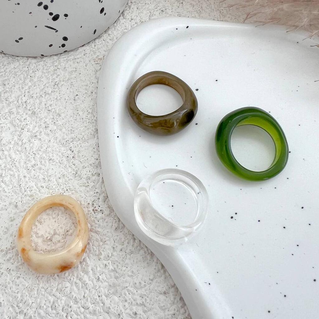 SHIXIN 4 Styles Bohemian Smooth Surface Acrylic Resin Ring for Women Vintage Elegant Irregular Finger Rings New Trendy Jewelry