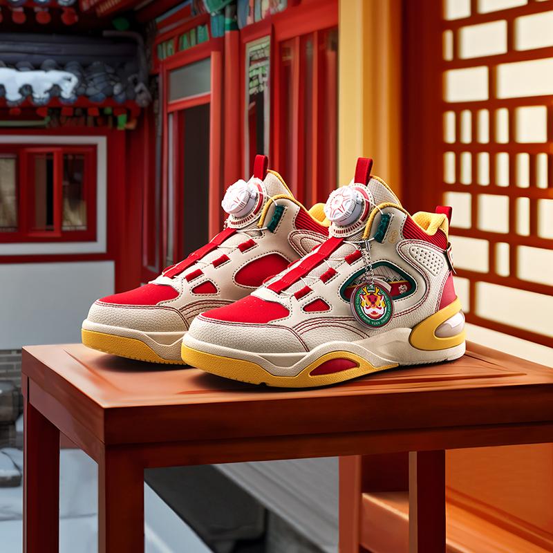 Anta Kids Synthetic Leather Arc Light Trendy Fashion Lightweight Shock Absorption High Top Kids Skate Shoes Men Skate Shoes White Red A12448095-4