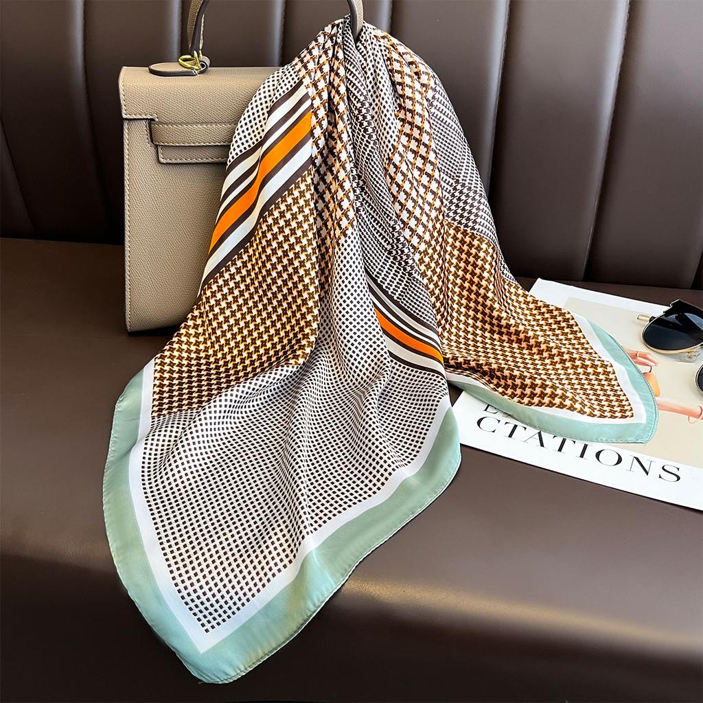 Imitation Silk Square Scarf For Women SpringSummer Print Shawl Decoration Bandanna Neckerchief Luxury Headband Hijab