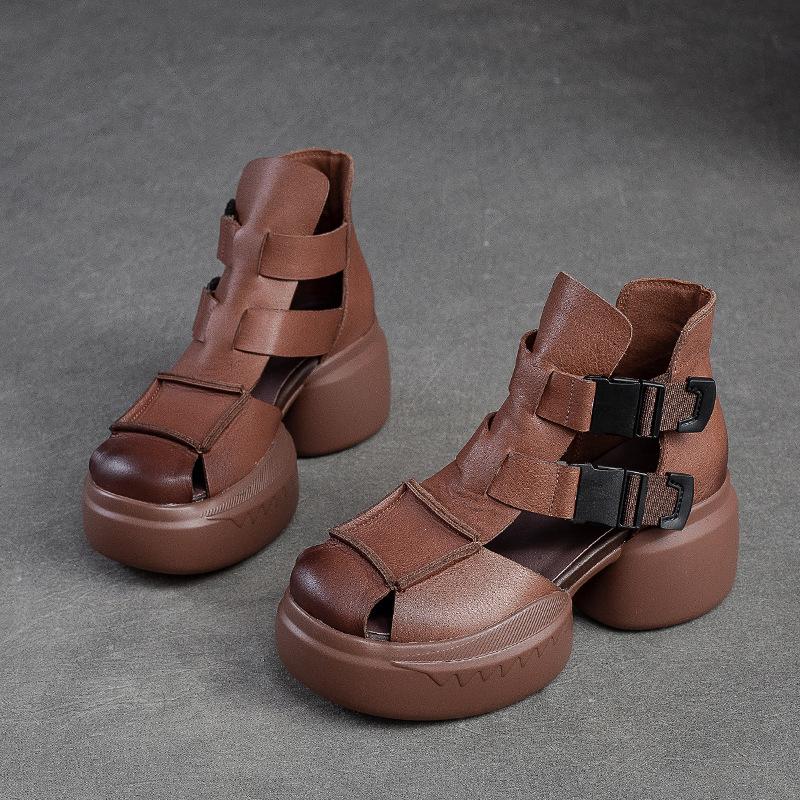 Fashion GKTINOO 2025 New Summer Black Women Genuine Leather Sandals Cool Boots Platform Shoes Wedges Sandals Women Shoes Outdoor Sandals