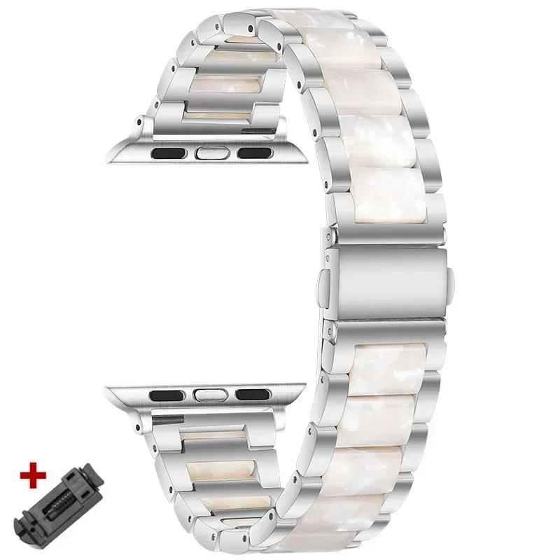Stainless Steel+Resin Band for Apple Watch 10 42mm 46 Ultra 2 49mm Women Bracelet for IWatch 9 8 7 6 5 4 se 40mm 38mm 41 45 44mm