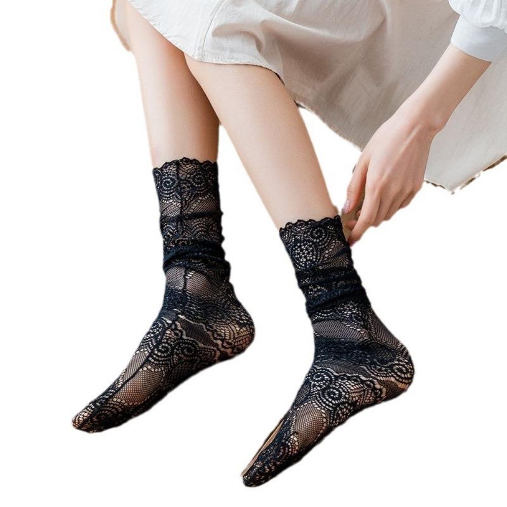 Spring and Autumn Women's Socks Peacock Pattern Lace Socks Korean Version Stacking Socks Bottom Boots Socks JK Hollow Princess Socks