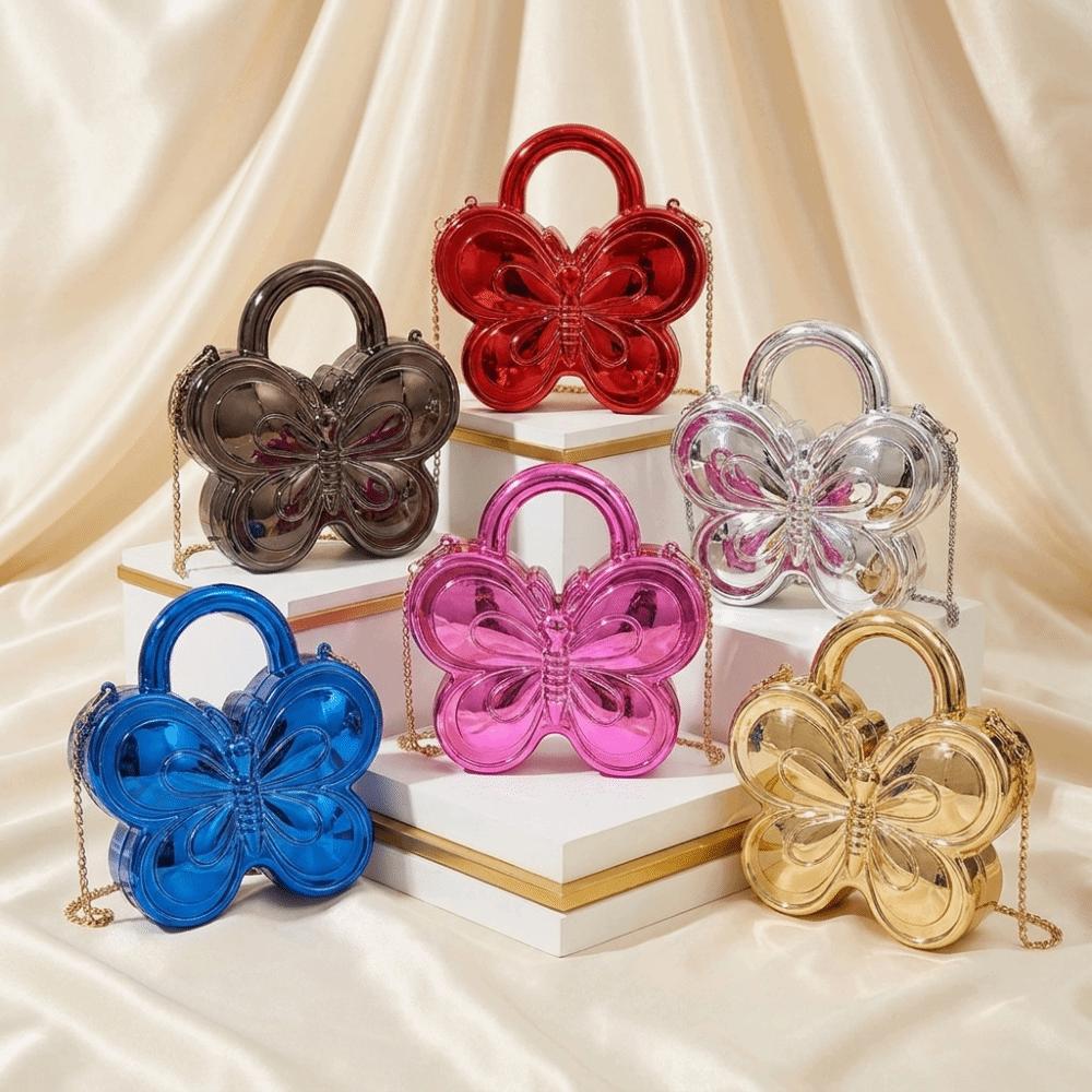 Stylish Butterfly Shape Shoulder Bag Luxury Acrylic Evening Bag Metal Chain Shiny Handbag Everyday Outfits Party Wedding