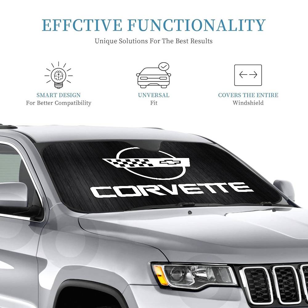 C-Corvette Novelty Car Front Windshield Sunshade 70x130cm Cartoon Foils Car Window Windscreen Cover