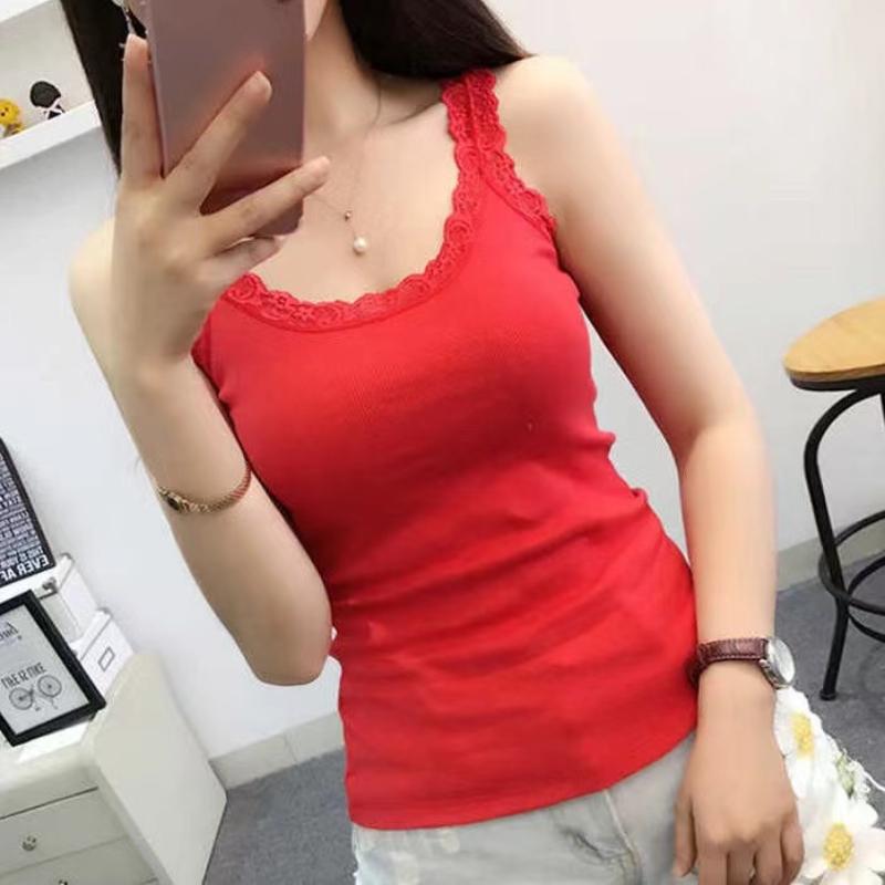Black Tops Summer Sleeveless Women Tank Top With Lace Top Red Inside Wear Lace Camisoles Loose Underwear Womens Clothing Vest