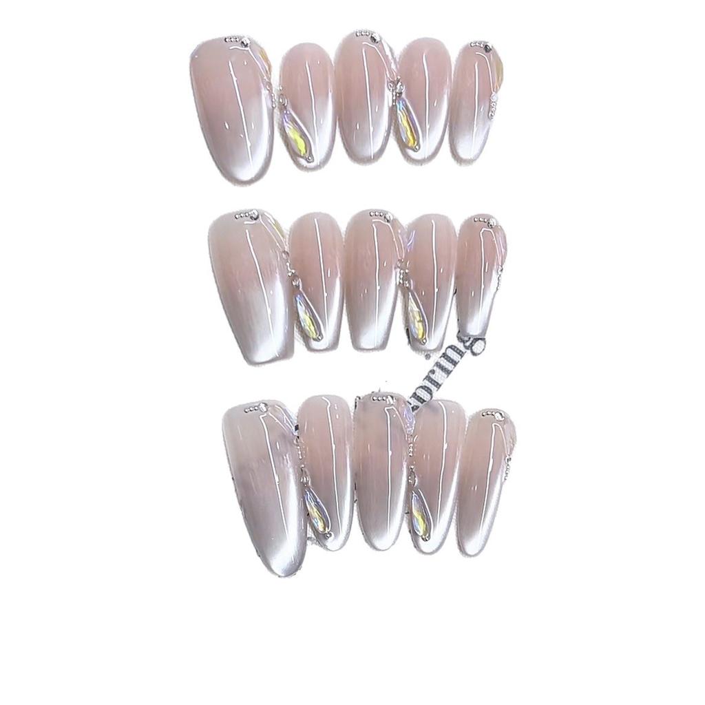Hand-woven Armor Minimalist White Moonlight Three-dimensional Zircon Light Metering Cat Eye Pure Temperament Manicure Sticker