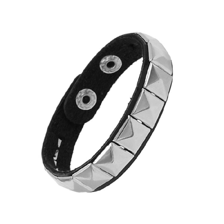 Black Leather Punk Bracelet Square Studs Bracelet Square Rivet Wristband Leather Texture for Matching Trendy Look