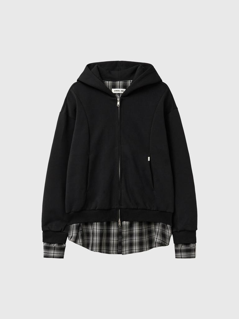 Generalidea Unisex Shirt Layered Zip-Up Hoodie [Black] / Gf1Ujp004