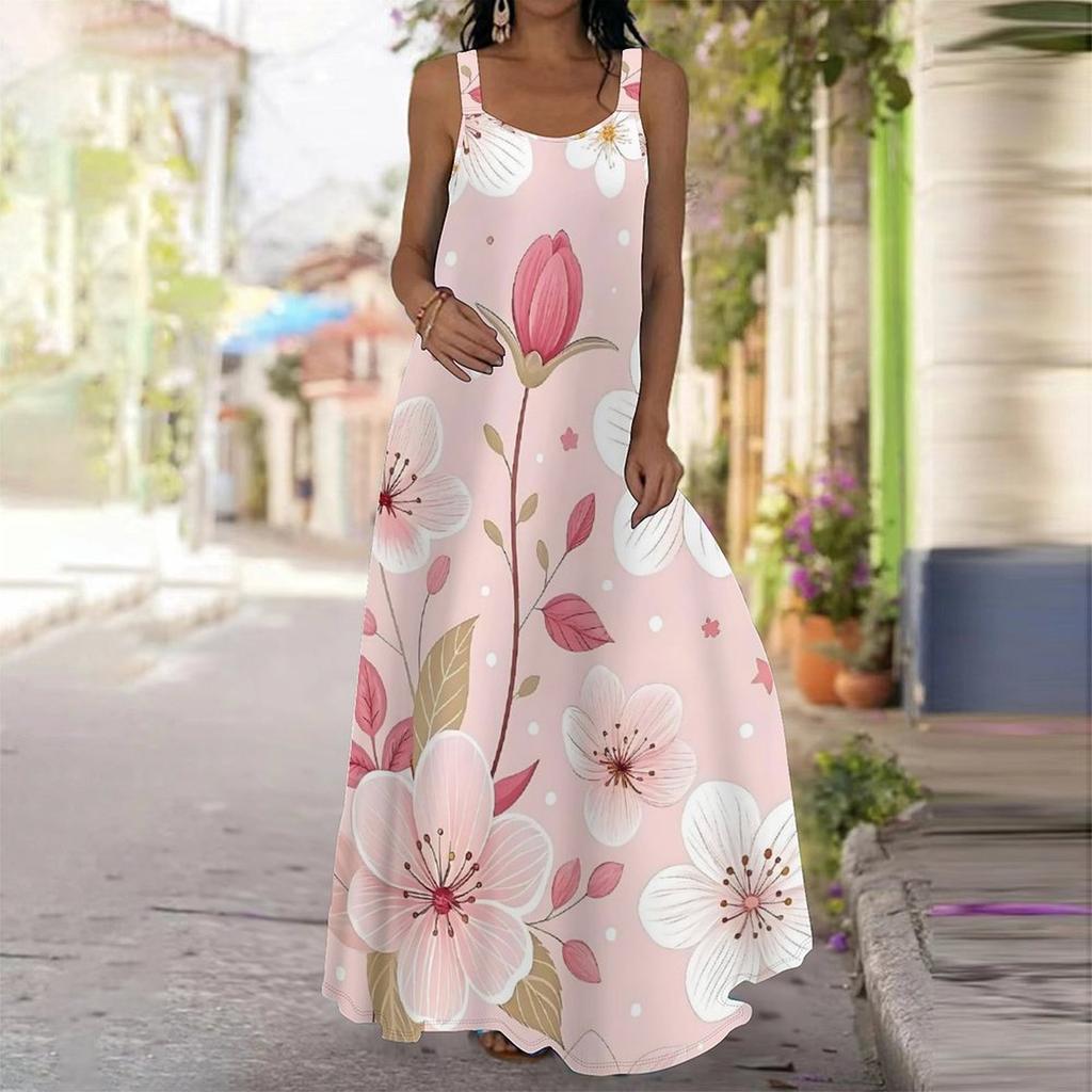 Women's Slip Dress Maxi Long Dress Rose Flower Print Stitching Print Dress Spring & Summer Leisure Vacation