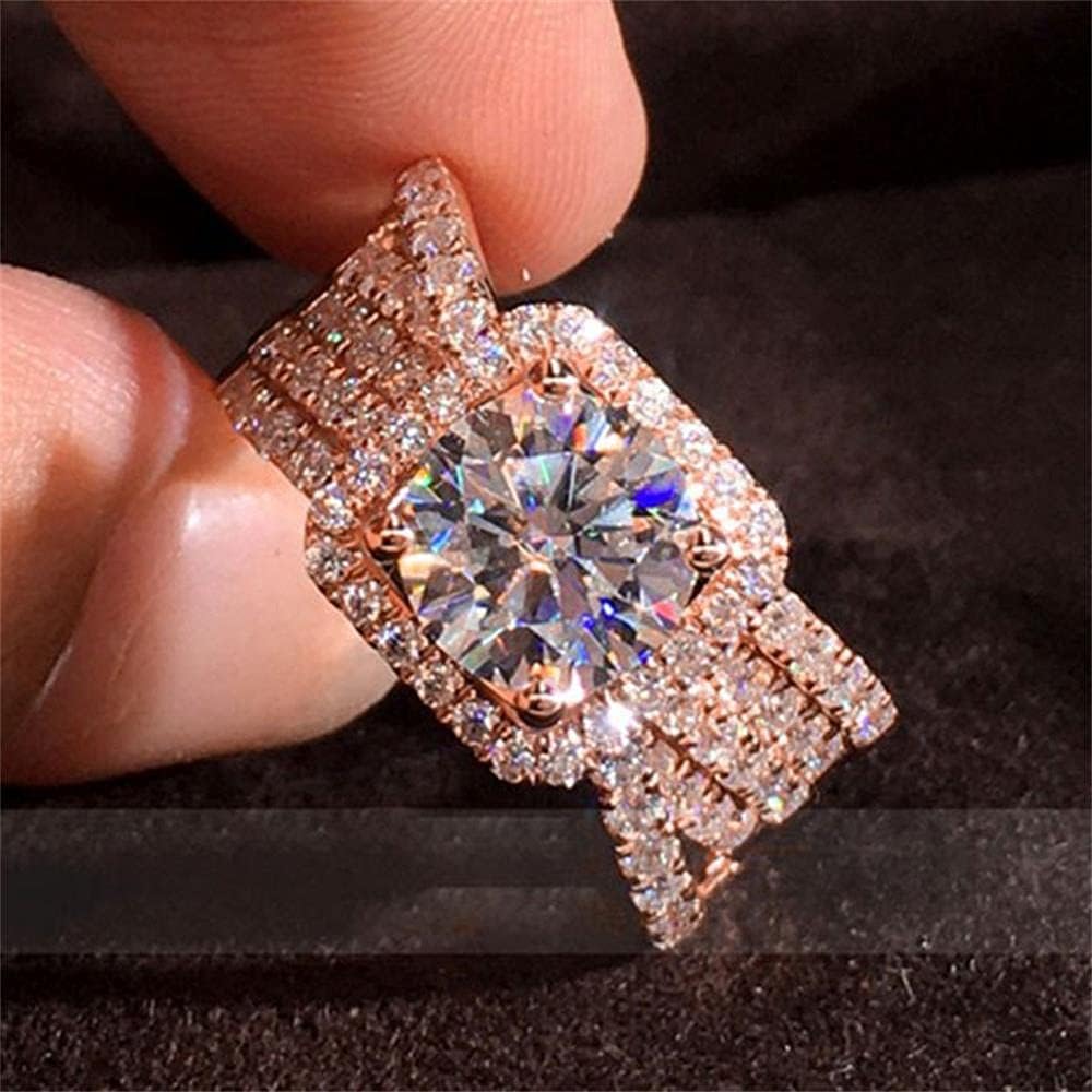 925 Sterling Silver Shiny Full Diamond Gemstone Ring Cubic Zirconia Rings CZ Diamond Multi Row Ring Eternity Engagement Wedding Band Ring for Women