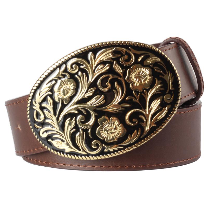 Fashion Women Belt Retro Floral Pattern Flower Design Arabesque Pattern Golden Floral Popular Element Girdle Women Gift