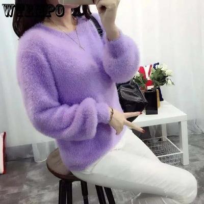 Mohai Knitted Basic Women's Warm Round Neck Pullover Sweater Pink Short Top Sweet Commuting Casual Autumn Winter Jumper