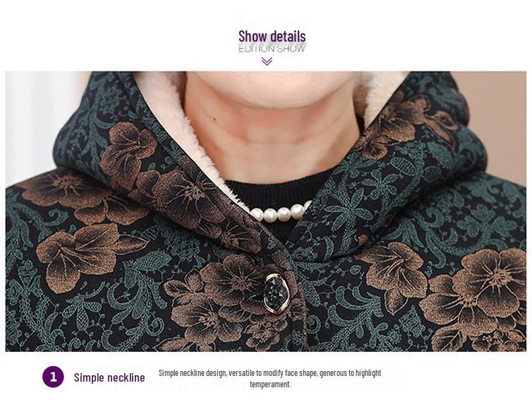 Grandma Winter Hooded Cotton Jacket - Thick, Warm, Plus Velvet for Middle-Aged & Elderly Women
