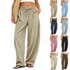 Women's Striped Straight Leg Pants with Side Pockets – Elastic Waistband Loose Fit – Linen Cotton Casual Everyday Pants