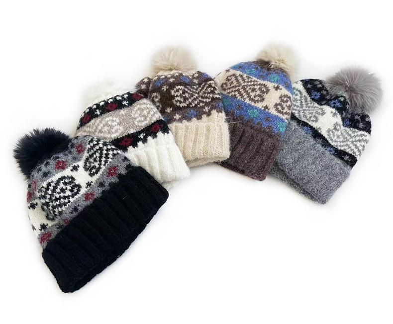 Cat Brother Retro Fair Isle Pom-Pom Knit Hat - Autumn/Winter Warmth