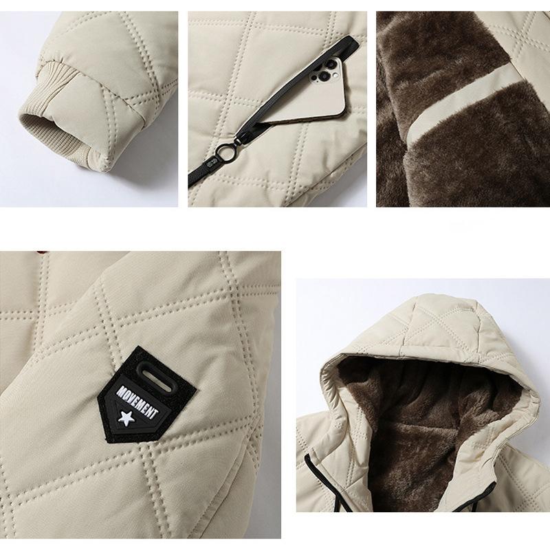 Men’s Winter Coats Windproof Hood Cotton Jackets Fleece Lined Quilted Thicken Parka Snow Coat Ski Outdoor Wear Oversized Outwear