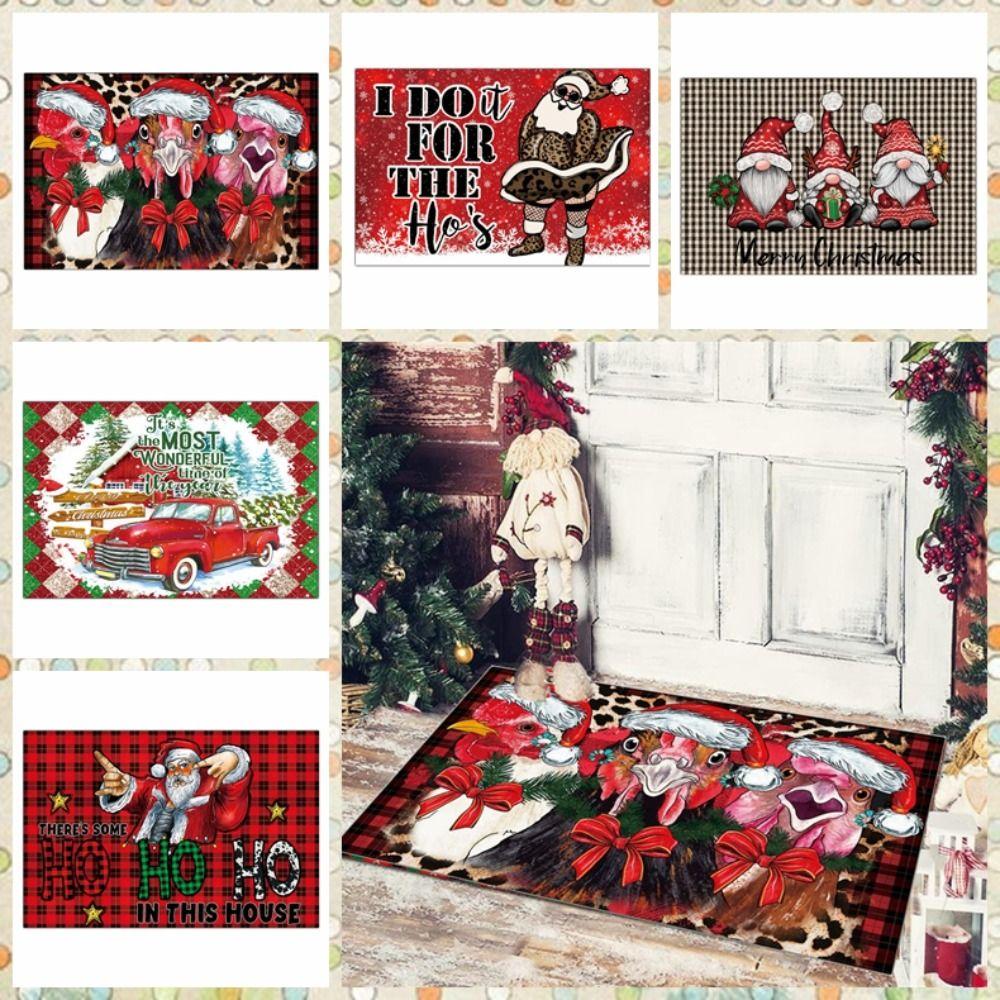 

Spoof Santa Claus Gnome Doormat Plaid Pattern Rugs Unique Welcome Mat Kitchen
