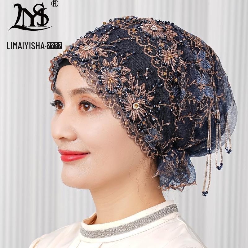 Handmade Tassel Headscarf Hat: Hui Muslim Hair Cover Lace Veil