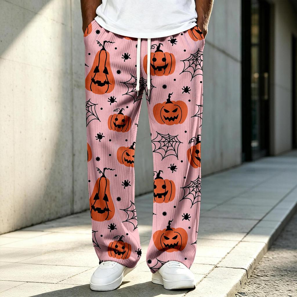 Men's Long Halloween Print Knit Pants for Holiday Costume