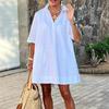 Moda Europea e Americana Amazon Quotidiano Urbano Ampio Bianco Mezza Manica A-line Vestito Camicia