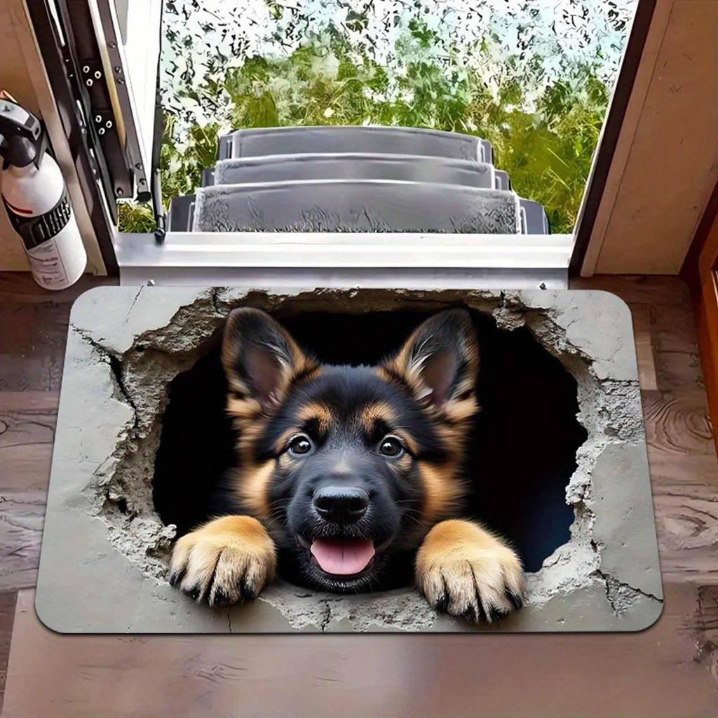 Squirrel and dog patterns velvet floor mat, non-slip and wear-resistant doormat for house entrance, quick-drying bathroom mat