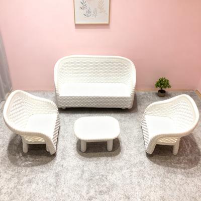 4Pcs Miniature White Wicker Tea Table And Chair Set Doll House Furniture Decor for Bedroom Handcrafted Miniature Furniture Play House Toys