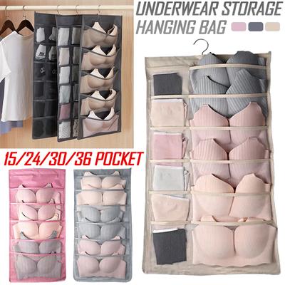 15/24/30/36 Pockets Double 2 Side Hanging Bag Bra Underwear Storage Organiser Tidy Hanger